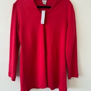 Chico's Bold Red Long Sleeve V-Neck Top